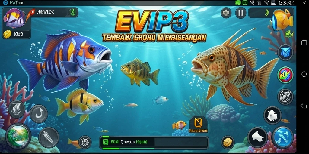 Tampilan gameplay <strong>EVIP3</strong> yang seru dan mengasyikkan dalam menembak ikan.
