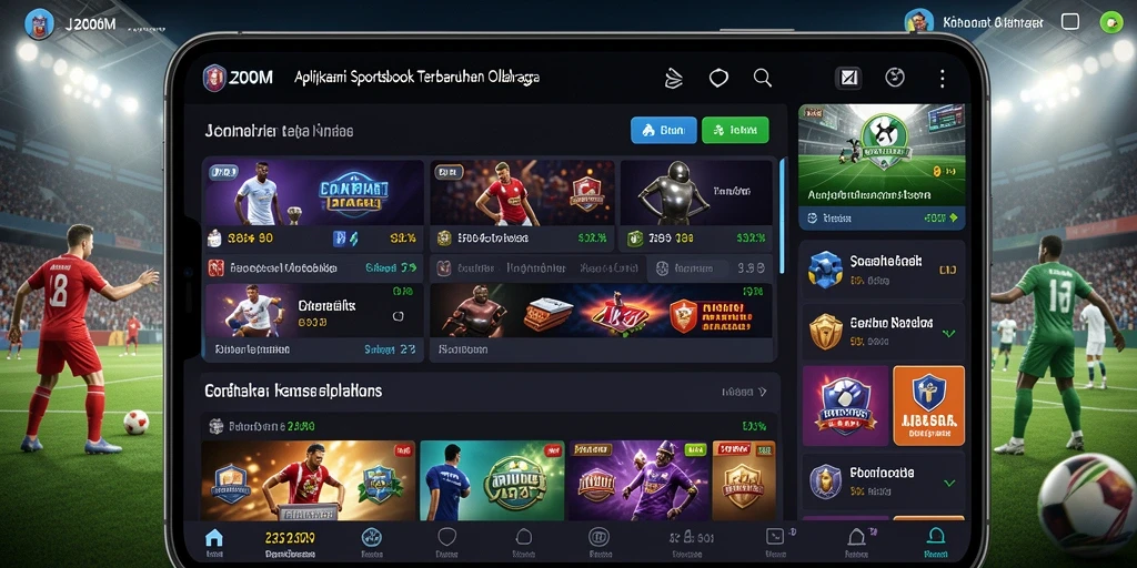 Tangkapan layar gameplay J200M yang menampilkan taruhan olahraga langsung.