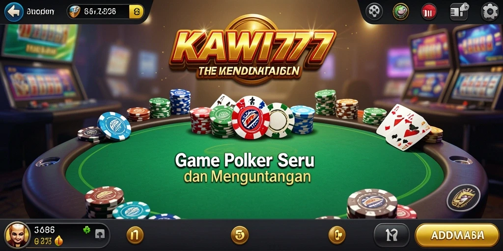 Screenshot permainan KAWI777 menampilkan meja Poker yang dinamis.