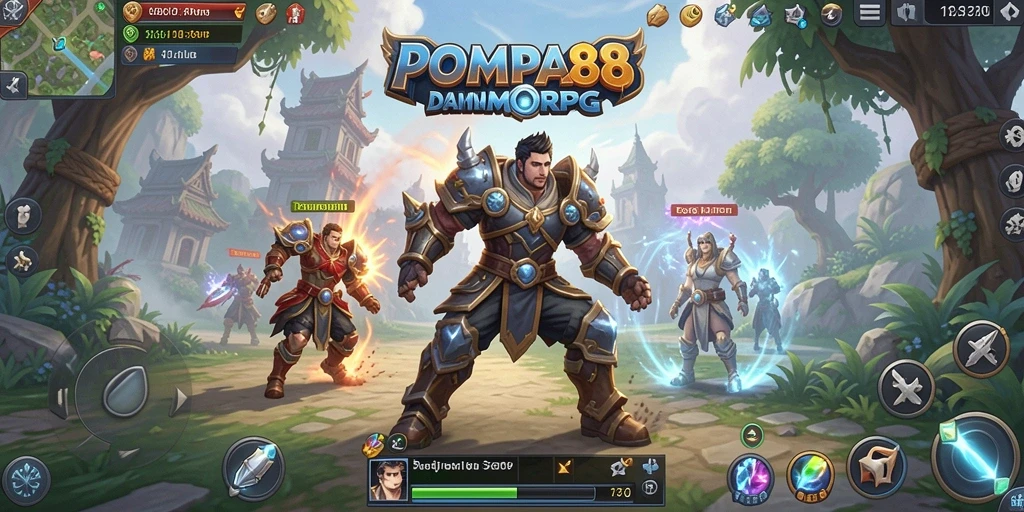 Tangkapan layar utama POMPA88 menampilkan aksi seru di dunia MMORPG.