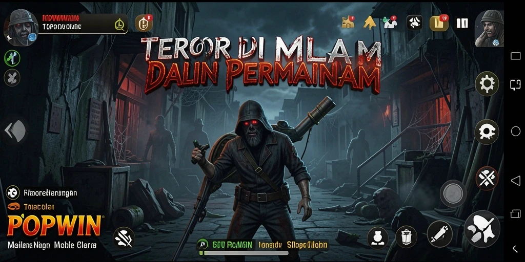 Screenshot gameplay POPWIN yang menampilkan suasana horor yang menegangkan.