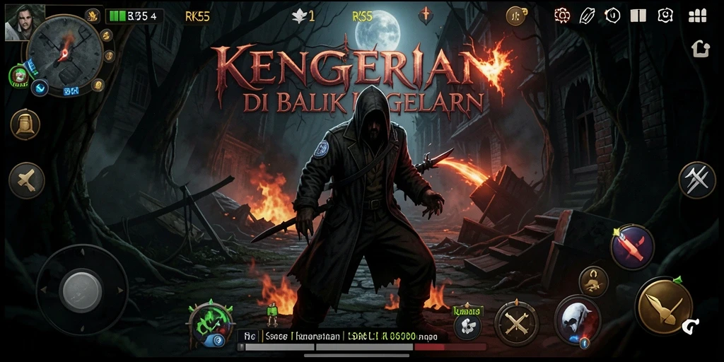 Tangkapan layar menampilkan suasana mencekam dalam gameplay RK55.