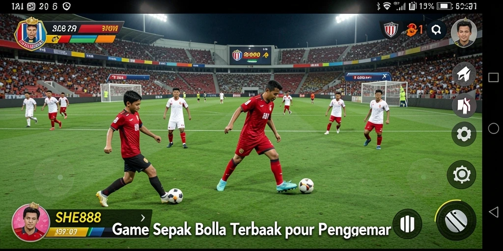 Tampilan gameplay sepak bola yang sangat seru dan realistis.