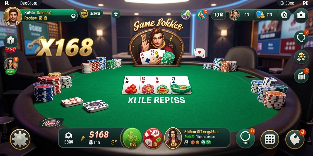 Screenshot gameplay X168 yang menampilkan suasana permainan poker yang intens.